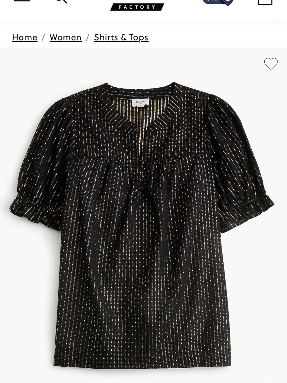 J. Crew Factory Black Metallic-Striped Puff Sleeve Blouse